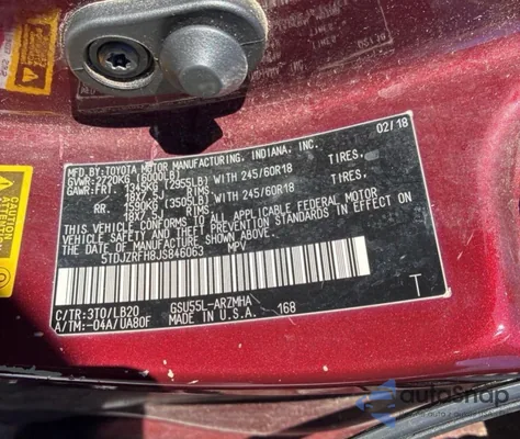 2018 Toyota Highlander Se z USA, uszkodzony, nr VIN 5TDJZRFH8JS846063